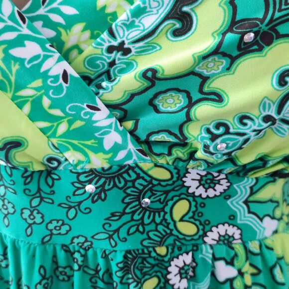 INC Boho-Inspired Green Paisley Faux Wrap Midi Dress with Stud Detail Sz M - Picture 8 of 9